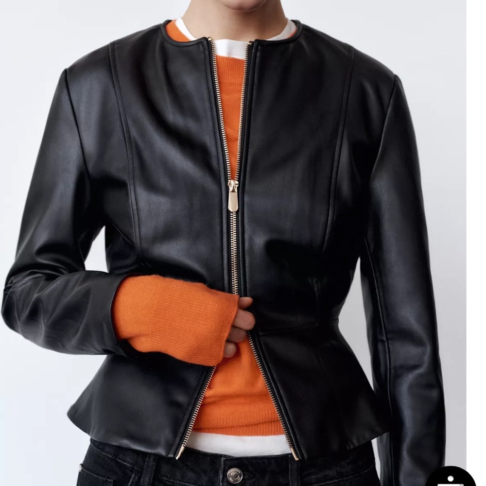 Zara Black Leather Peplum Jacket